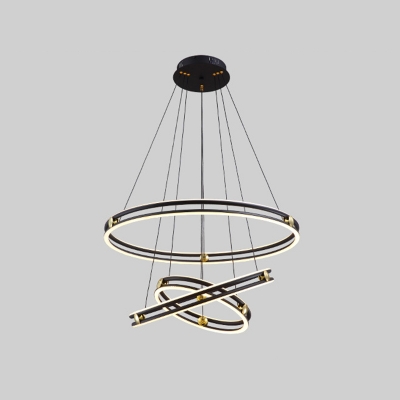 Post Modern Black Chandelier Tiered LED Light Aluminum Circular Ring Chandeliers for Dining Room