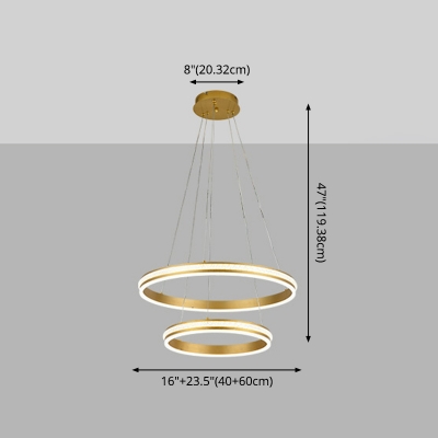 Post Modern Golden Chandelier 47 Inchs Height Tiered LED Light Acrylic Circular Ring Chandeliers for Dining Room