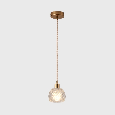Ripple Glass Hanging Light Modernist 1 Head Brass Pendant Lighting Fixture with 47 Inchs Height Ajustable Rope