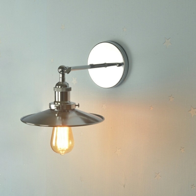 Silver Metal Shade Mirror Front Lamp Industrial Cone 1-Bulb Wall Lamp