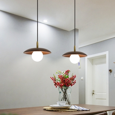Simplicity Pendant Glass Shade with 1 Bi-Bulb Circle Metal Ceiling Mount Single Pendant for Dining Room