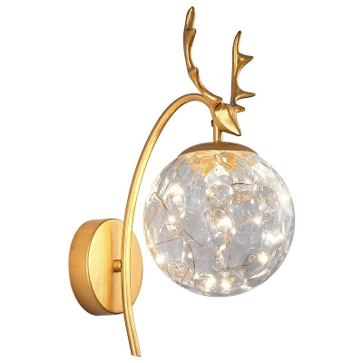 Spherical Wall Lamp Minimalist Gypsophila Glass Wall Sconce Lighting with Antlers in Warm Light