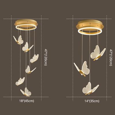 Stylish Modern Butterfly Pendant Lamp Acrylic Loft House Multi Light Ceiling Light in Gold
