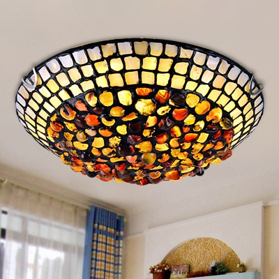 Tifanny Ceiling Light Bowl Glass Shade 4 Light Flush Mount Ceiling Fixture for Bedroom