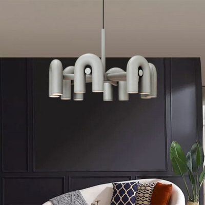 U-Shaped Pipe Artistic Living Room Suspension Lighting Metal Downwards LED Chandelier