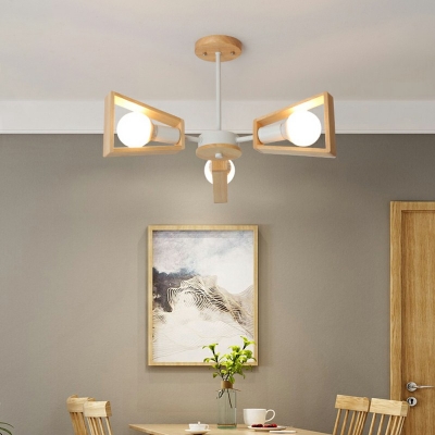 Wooden Sphere Shade Suspended Light Modern Chic White Glass 13 Inchs Height Hanging Light for Living Room