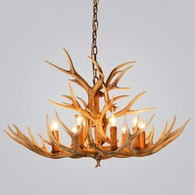 American Rustic Style Restaurant Wood Suspension Lighting Resin Antlers Design Chandelier