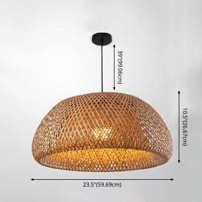 Asian Style Restaurant Beige 1-Bulb Pendant Bowl Shaped Bamboo Hanging Lamp
