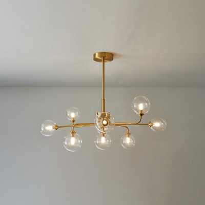 Ball Glass Chandelier Lamp Modern 23.5 Inchs Height Brass Hanging Ceiling Light with Branch Design