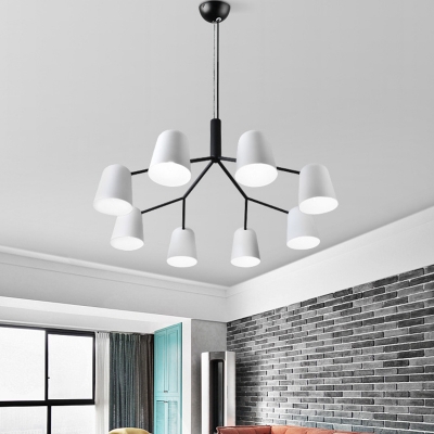 Barrel Shape Chandelier Light with Radial Design Metallic Led Modern Ceiling Pendant Light in White