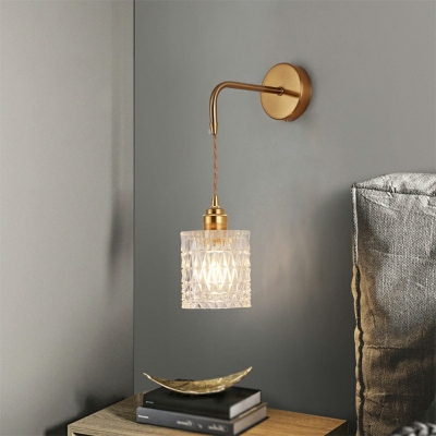 Bedside Wall Lamp Fixture Glass 1 Bulb Postmodern LED Wall Sconce with Long Arm in Gold