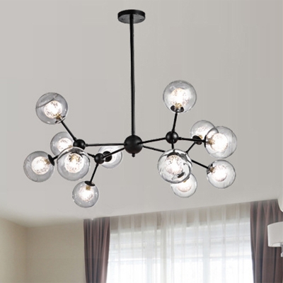 Clear Glass Globe Shade LED Suspension Light Nordic Style Black Chandelier Lighting with 12 Inchs Height Adjustable Cord