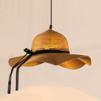 Contemporary Cap Bamboo Pendant Light 22 Inchs Wide Kit 1 Light Khaki Hanging Lamp for Dining Room