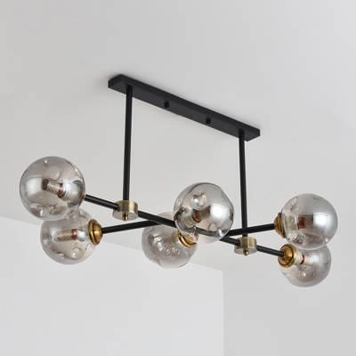 Contemporary Hanging Pendant with 6 Lights Glass Globe Shade Metal Ceiling Mount Island Fixture for Dining Room
