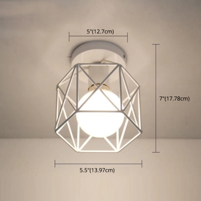 Cylinder Shaped Industrial Semi-Flushmount Light Metal Cage 1-Bulb Ceiling Light
