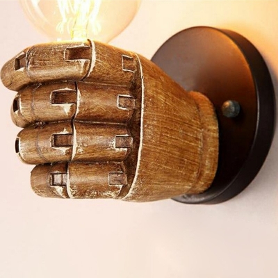 Dark Wood Industrial Wall Sconce Left Hand Shaped 7.5 Inchs Height 1 Head for Bar Coffee Indoor Style