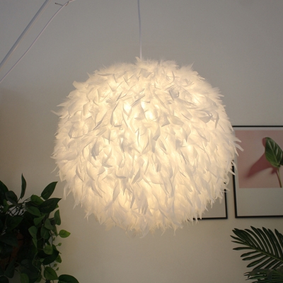 Feather Globe Shade Pendant Nordic Living Room White 1-Head Hanging Lamp