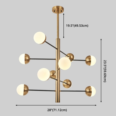 Gold-Black Radial Metal Arms Suspension Lighting Modern Dining Room Ball White Glass Chandelier