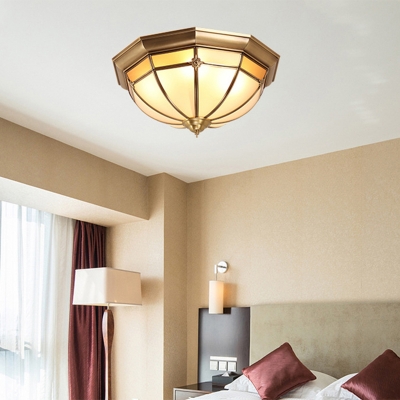 Inverted Living Room Flush Mount Lamp Classic Milky Glass Brass Flush Light Fixture
