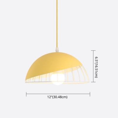 Kid Bedroom Dome Shape Ceiling Pendant with Metal and Wood Shade 1 Light Nordic Hanging Light