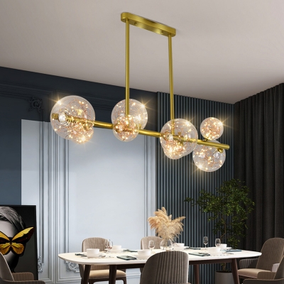 LED Light Contemporary Pendant Metal Ceiling Mount Glass Globe Shade Island Light for Dining Room
