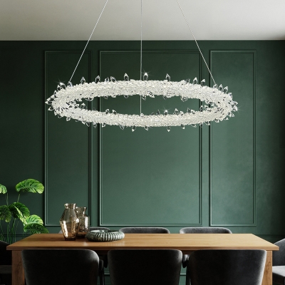 Luxury Modern Pendant Crystal Linear Shade with 1 LED Light Circle Metal Ceiling Mount Single Pendant for Living Room