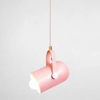 Macaron Colour Pendant Nordic Living Room Barrel Metal Shade with Handle 1-Head Hanging Lamp