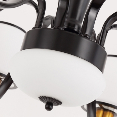 Milky Glass Cylinder Shade Chandelier Post Modern Ceiling Pendant Light for Bedroom in Black