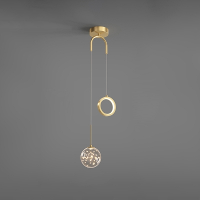 Minimalistic Globe and Ring Light Glass 59 Inchs Height Dining Room Suspension Pendant in Gold