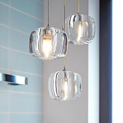 Modern Living Room Glass Shade Pendant Geometry Shaped 1-Head Hanging Lamp