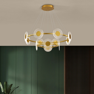 Modern Living Room Round Shade Suspension Lighting 2-Tier Metal Clear LED 12-Head Chandelier