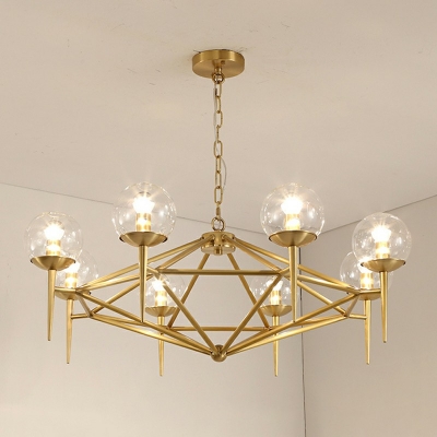 Post-Modern Metallic Hanging Chandelier Light Clear Glass Shade Bedroom Ceiling Chandelier with Diamond Cage