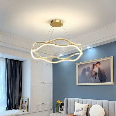 Round Hanging Light Fixture Modern Style LED Metal 2 Lights Chandelier Lighting for Dinning Room