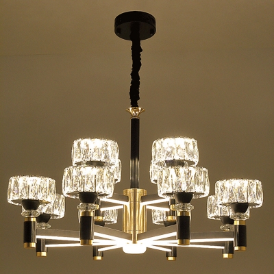 Round Shade Modern Living Room Suspension Lighting Metal Arms Black LED Upwards Chandelier