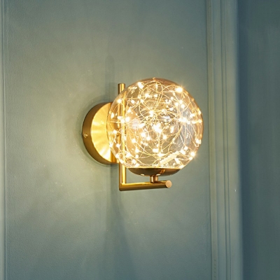 Spherical Wall Lamp Minimalist Gypsophila Glass Wall Sconce Lighting in Warm Light for Girls' Bedroom