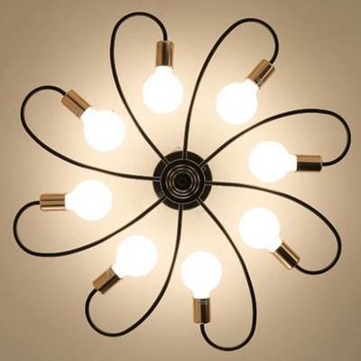 Traditional Linear Ceiling Light with Bare Bulb Metal Circle Ceiling Mount Semi Flush for Bedroom