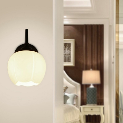 1-Head Wall Sconce White Frosted Glass Lampshade Gooseneck Shape Wall Mounted Lights for Bedroom