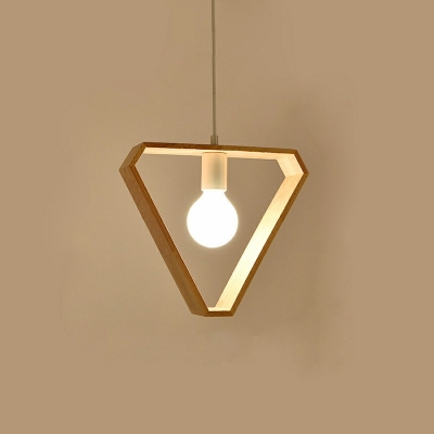 1 Head Wooden Geometric Pendant Lamp Exposed Bulb Hanging Light for Cafe Shop