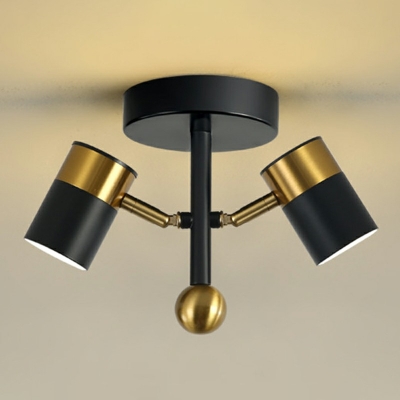 Black-Gold Semi Flush Mount Ceiling Light Adjustable Angle Metallic Ceiling Lamp for Living Room