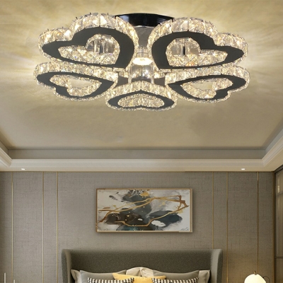 Contemporary Chrome Ceiling Mount Light Fixture Crystal Heart LED Close To Ceiling Lighting for Bedroom