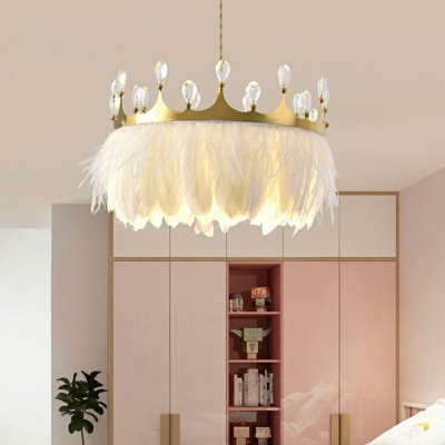 Contemporary Style Feather Crown Chandelier 1 Bulb Living Room LED Hanging Light in White