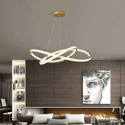 Crossed Metal Chandelier Modern Living Room Golden Linear LED Suspension Lighting