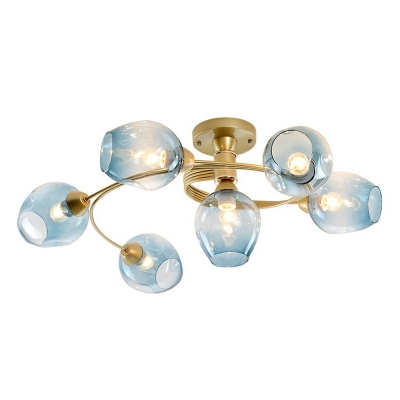 Curly Semi Flush Mount Chandelier 10 Inchs Height Nordic Metallic Bedroom Ceiling Light with Glass Shade