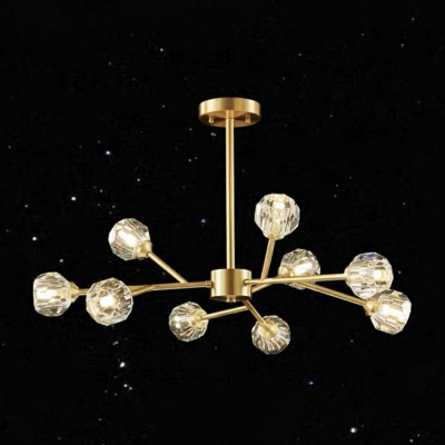 Faceted-Cut Crystal Ball Chandelier Postmodern Living Room Ceiling Chandelier in Brass