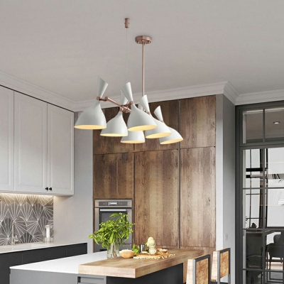 Funnel Shape Kitchen Bar Island Pendant Metal Modern Adjustable Hanging Lamp in White
