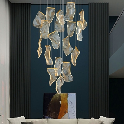 Golden Irregular Pendant Lamp Modernism Acrylic Multiple Hanging Light for Stairway in Warm Light