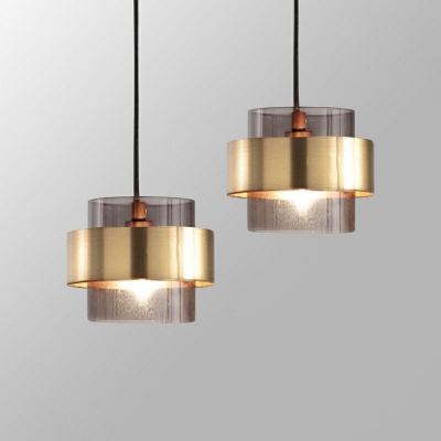 Goloden Metal Shade Pendant Nordic Restaurant Cylinder Lid Form 1-Head Hanging Lamp with Glass Shade