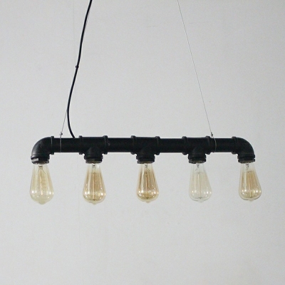 Industrial Plumbing Pipe Pendant Light Kit 5-Light Wrought Iron Island Lamp with 47 Inchs Cord