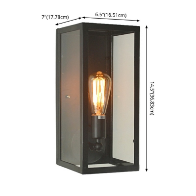 Industrial Rectangle Wall Light with Clear Glass Wrought Iron Frame Single Light Wall Sconce in Black