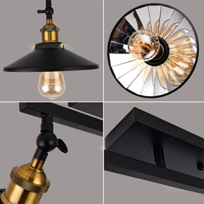 Industrial Style 3 Lights Cone Shade Ceiling Lamp Black Finish Metal Semi Mount Lighting for Dining Room